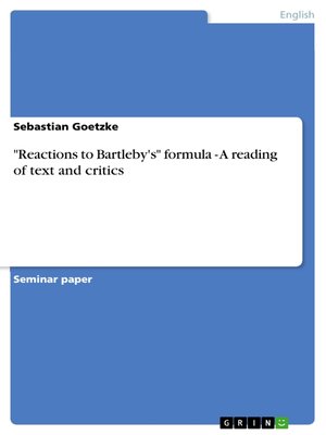 cover image of "Reactions to Bartleby's" formula--A reading of text and critics